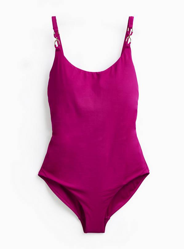 Bright Pink Hammered Gold Trim Detail Swimsuit 22